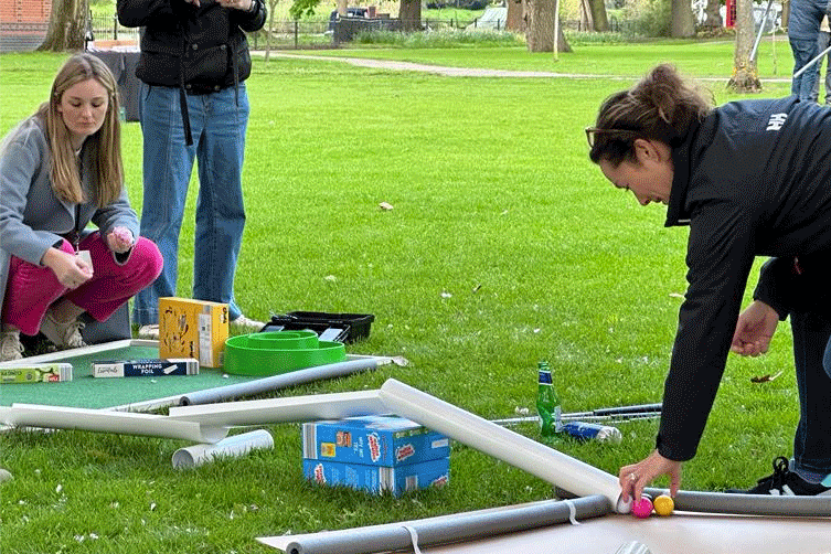 mini golf building challenge from food bank items