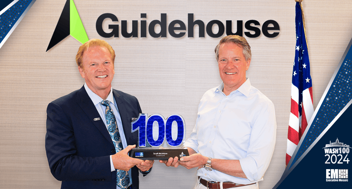 Guidehouse CEO Scott McIntyre Accepts 2024 Wash100 Award From Jim Garrettson