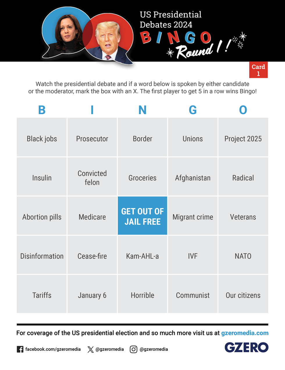 Harris Trump Debate Bingo Card 1