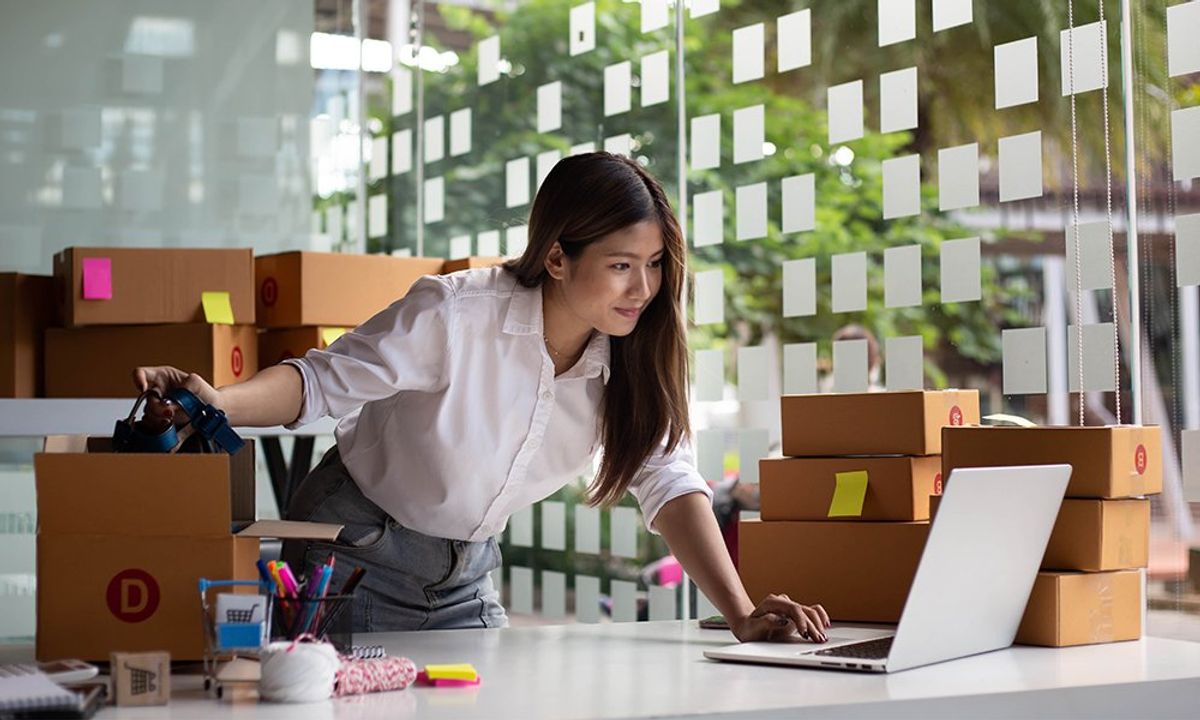 Woman working on her laptop