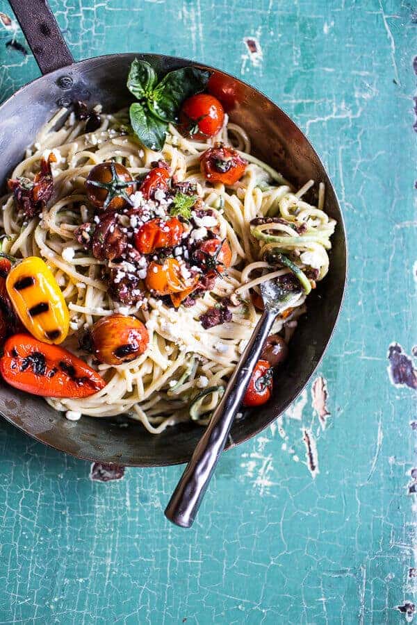 20 Minute Mediterranean Hummus Noodles with Blistered Cherry Tomatoes | halfbakedharvest.com @hbharvest