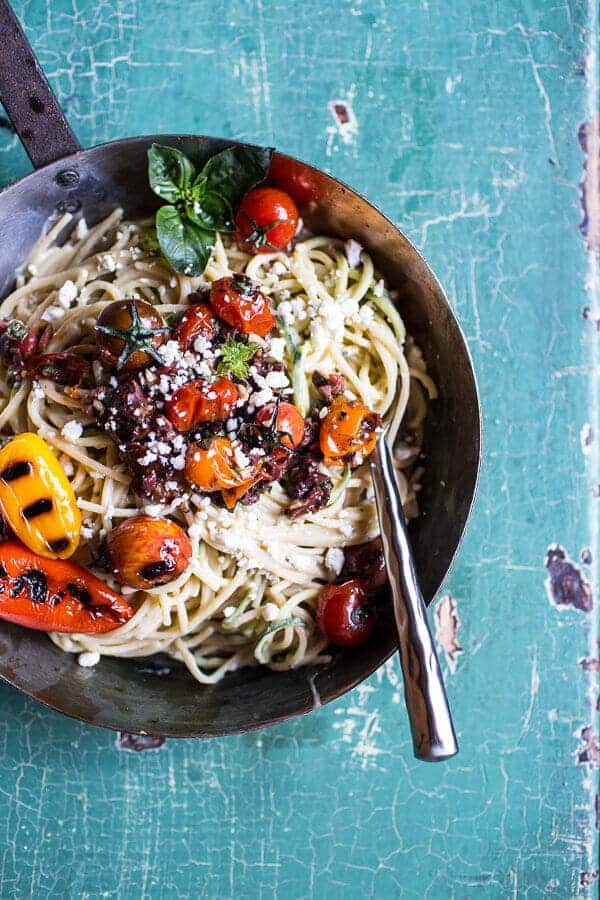 20 Minute Mediterranean Hummus Noodles with Blistered Cherry Tomatoes | halfbakedharvest.com @hbharvest