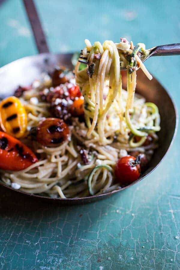 20 Minute Mediterranean Hummus Noodles with Blistered Cherry Tomatoes | halfbakedharvest.com @hbharvest