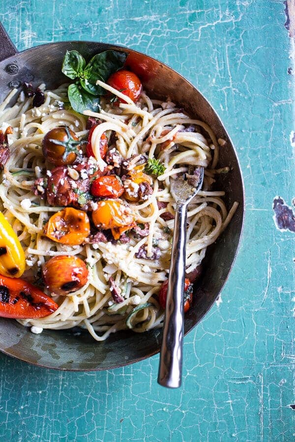 20 Minute Mediterranean Hummus Noodles with Blistered Cherry Tomatoes | halfbakedharvest.com @hbharvest