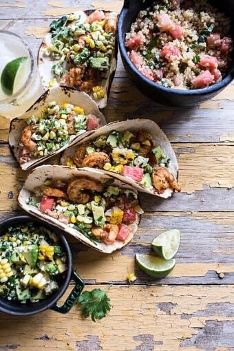 Zesty Grilled Shrimp Tacos with South of the Border Corn and Cotija Salsa | halfbakedharvest.com @hbharvest