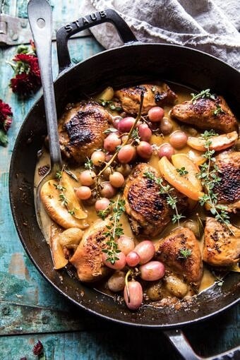 Autumn Braised Chicken Escabèche with Roasted Apples and Grapes | halfbakedharvest.com @hbharvest