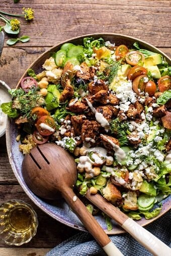 Greek Chicken Chopped Salad with Lemon Tahini Vinaigrette | halfbakedharvest.com