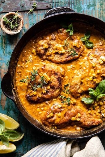 Creamy Cajun Skillet Chicken Lazone with Herby Corn | halfbakedharvest.com