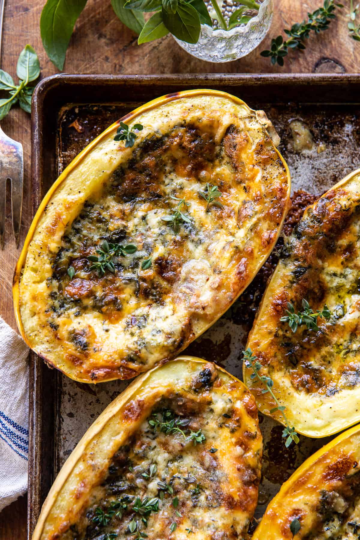 4 Cheese Roasted Garlic Alfredo Stuffed Spaghetti Squash | halffbakedharvest.com