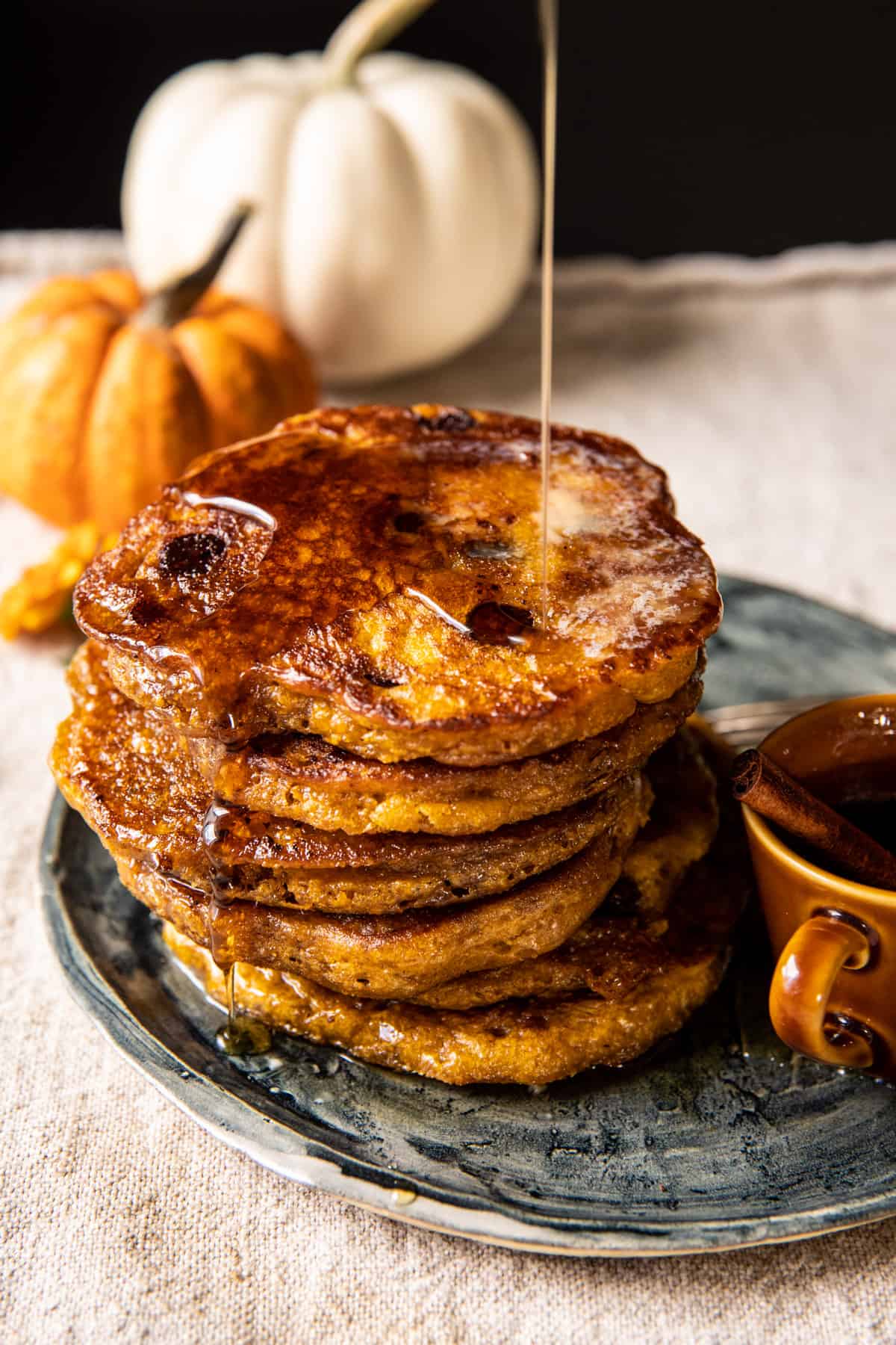 Fluffy Pumpkin Butter Chocolate Chip Pancakes | halfbakedharvest.com