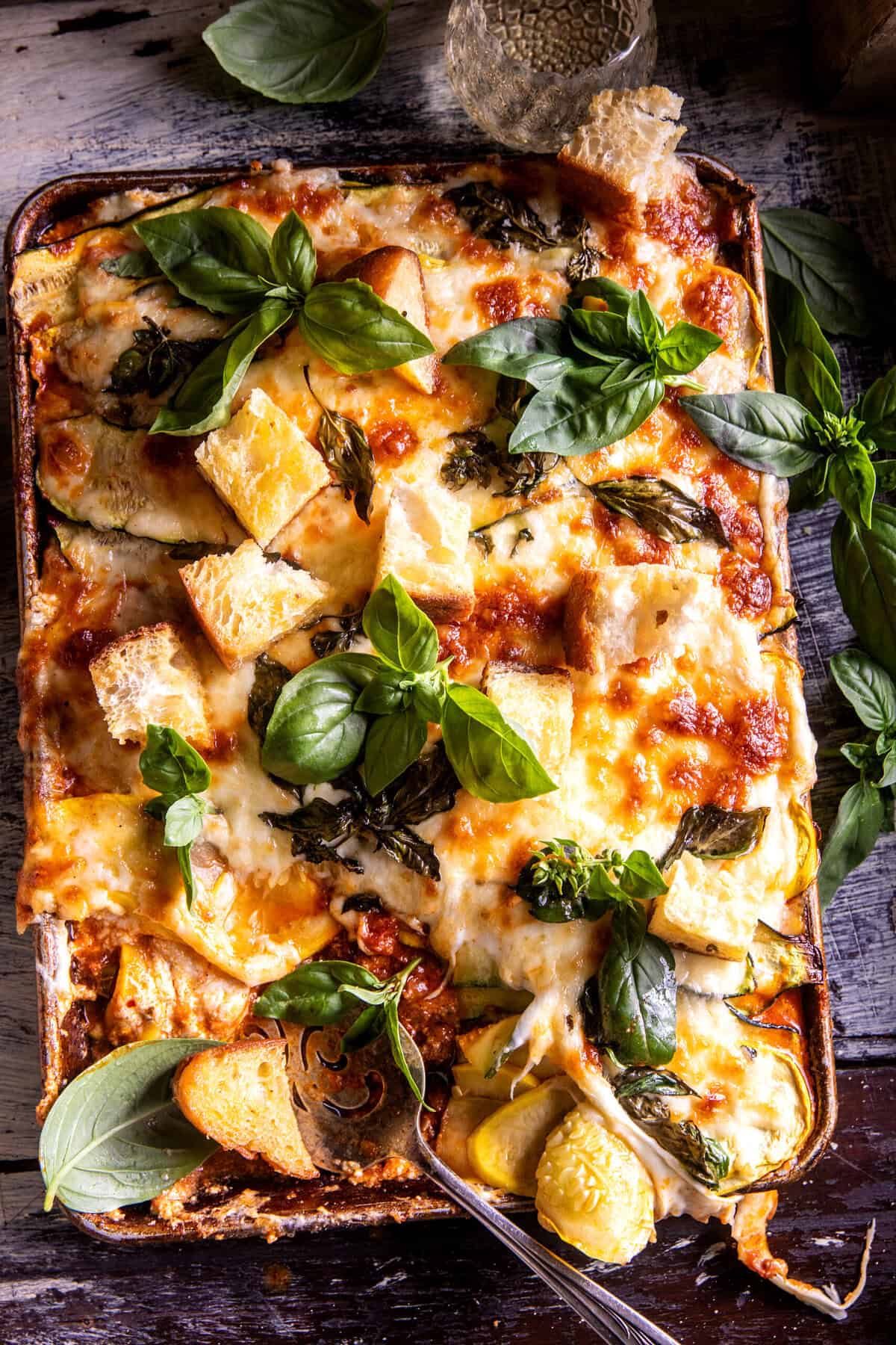 Sheet Pan Zucchini Lasagna with Garlic Croutons | halfbakedharvest.com