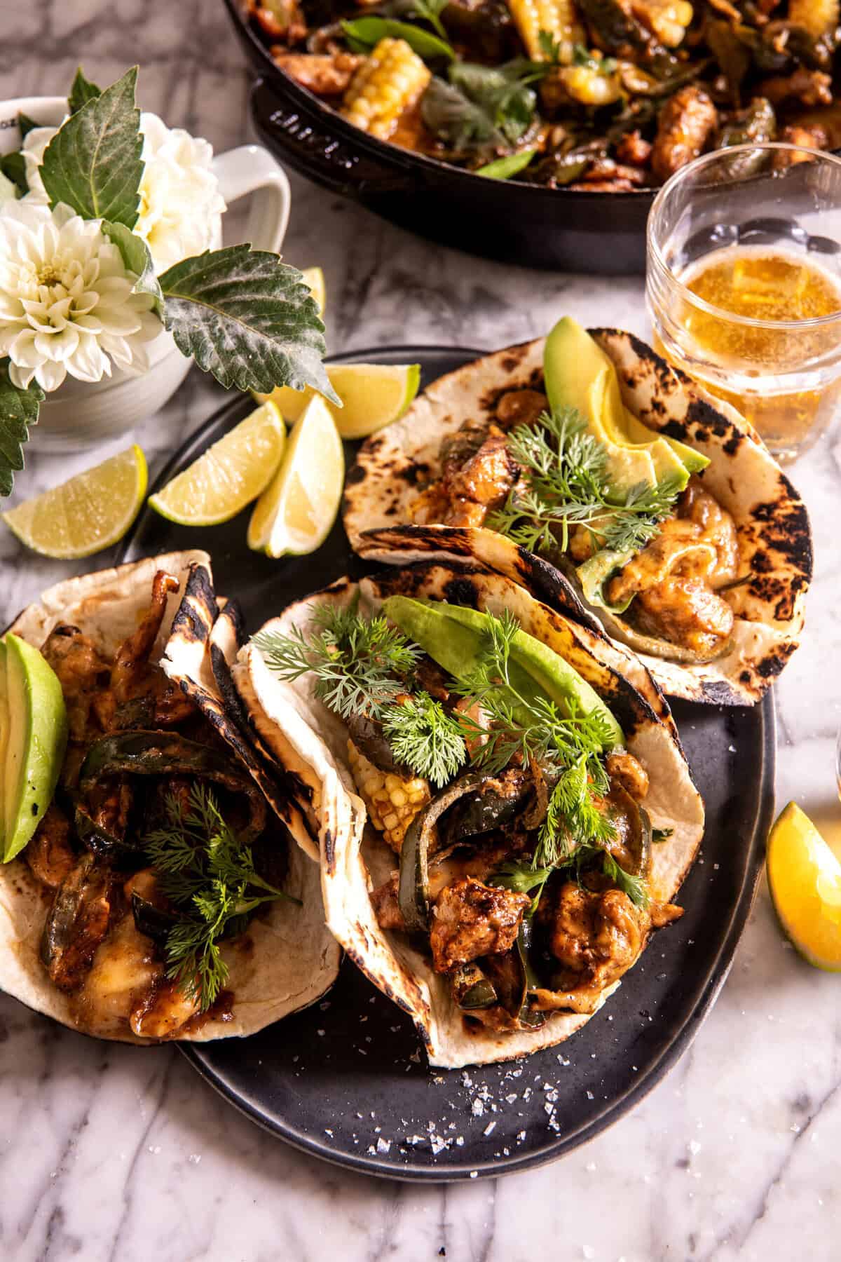 Skillet Creamy Green Chile Chicken Fajitas | halfbakedharvest.com