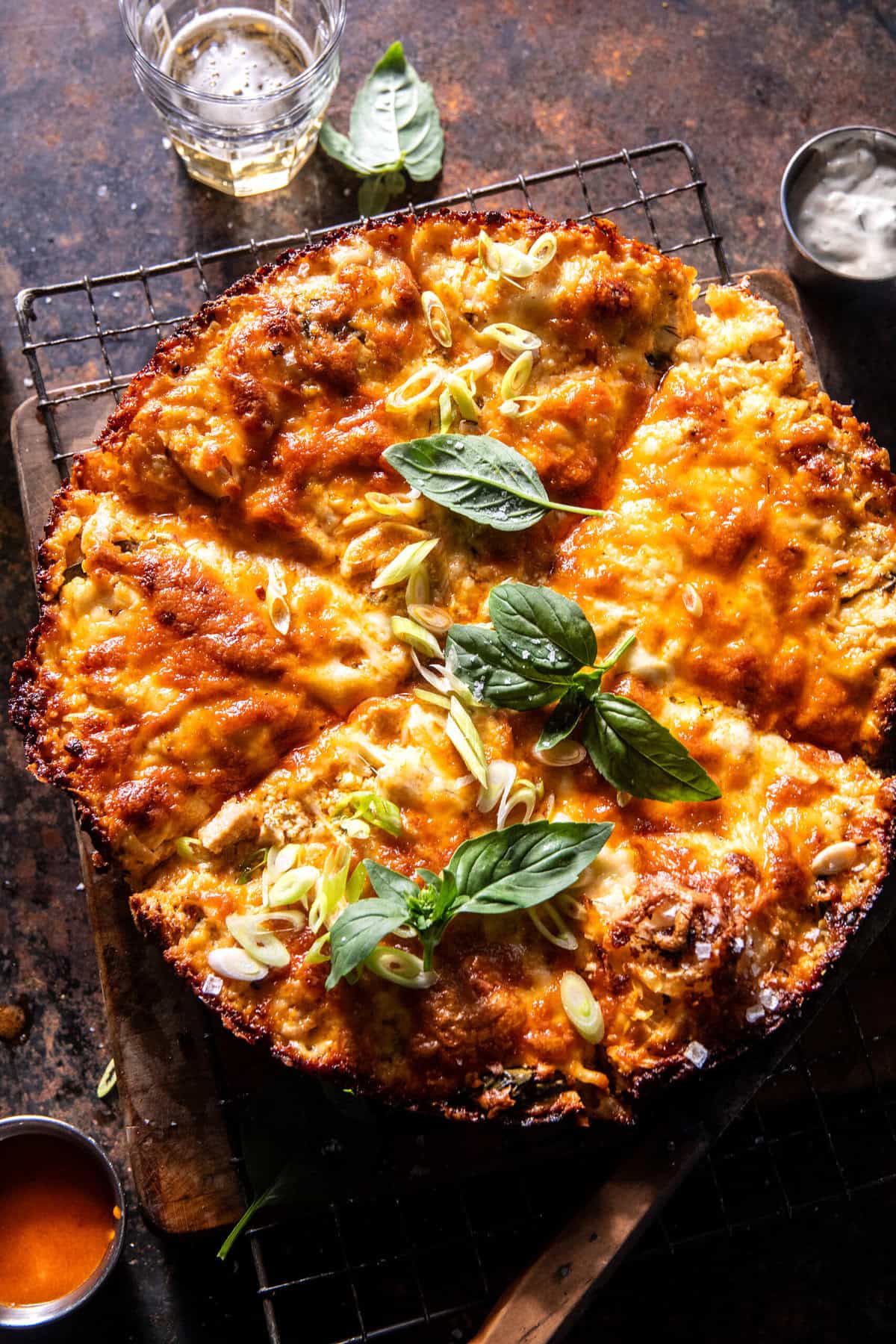 Skillet Crispy Cheese Buffalo Chicken Pizza | halfbakedharvest.com