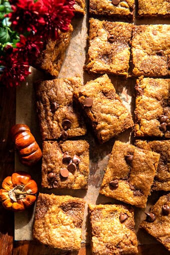 Cinnamon Swirl Chocolate Chip Pumpkin Bars | halfbakedharvest.com