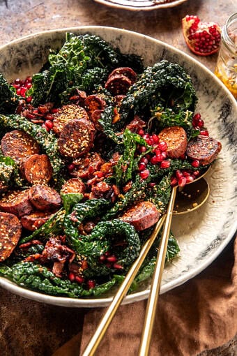 Sweet Potato Bacon Salad with Warm Cider Dressing | halfbakedharvest.com