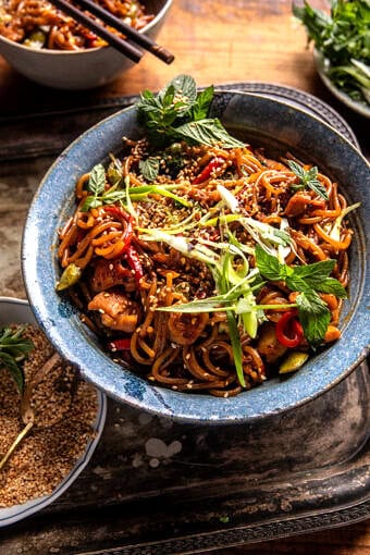 20 Minute Honey Garlic Chicken Udon Noodles | halfbakedharvest.com