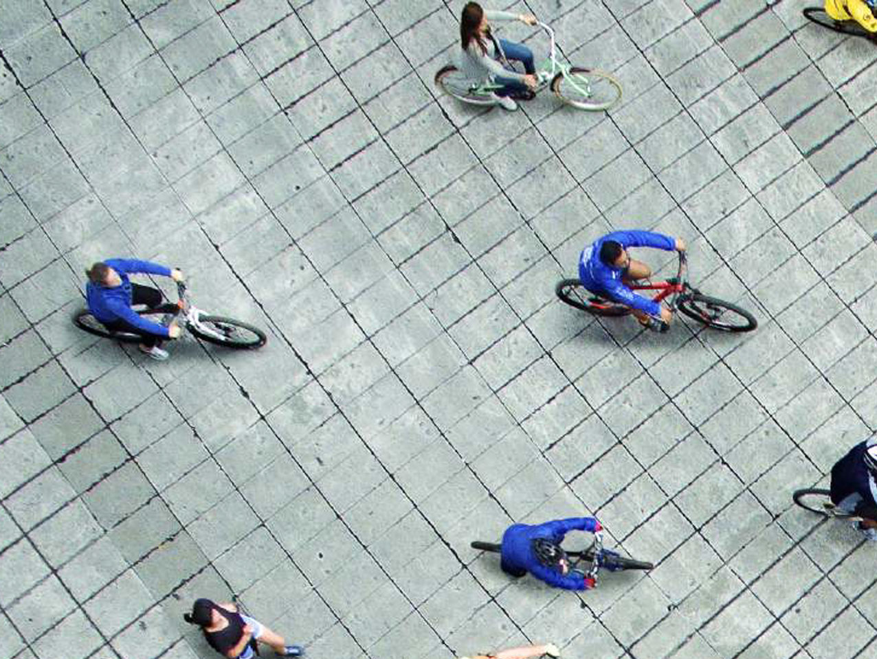 Aerial view of people riding bikes