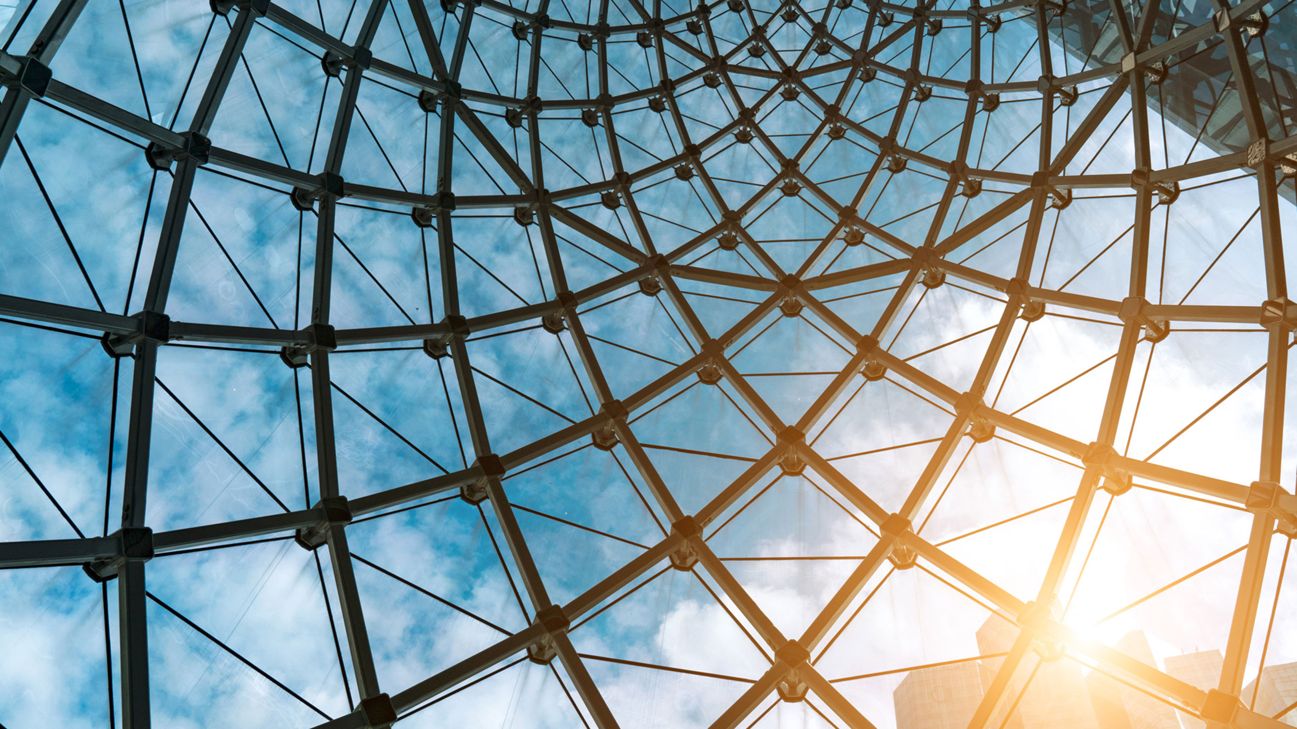 Curved glass roof structure of building