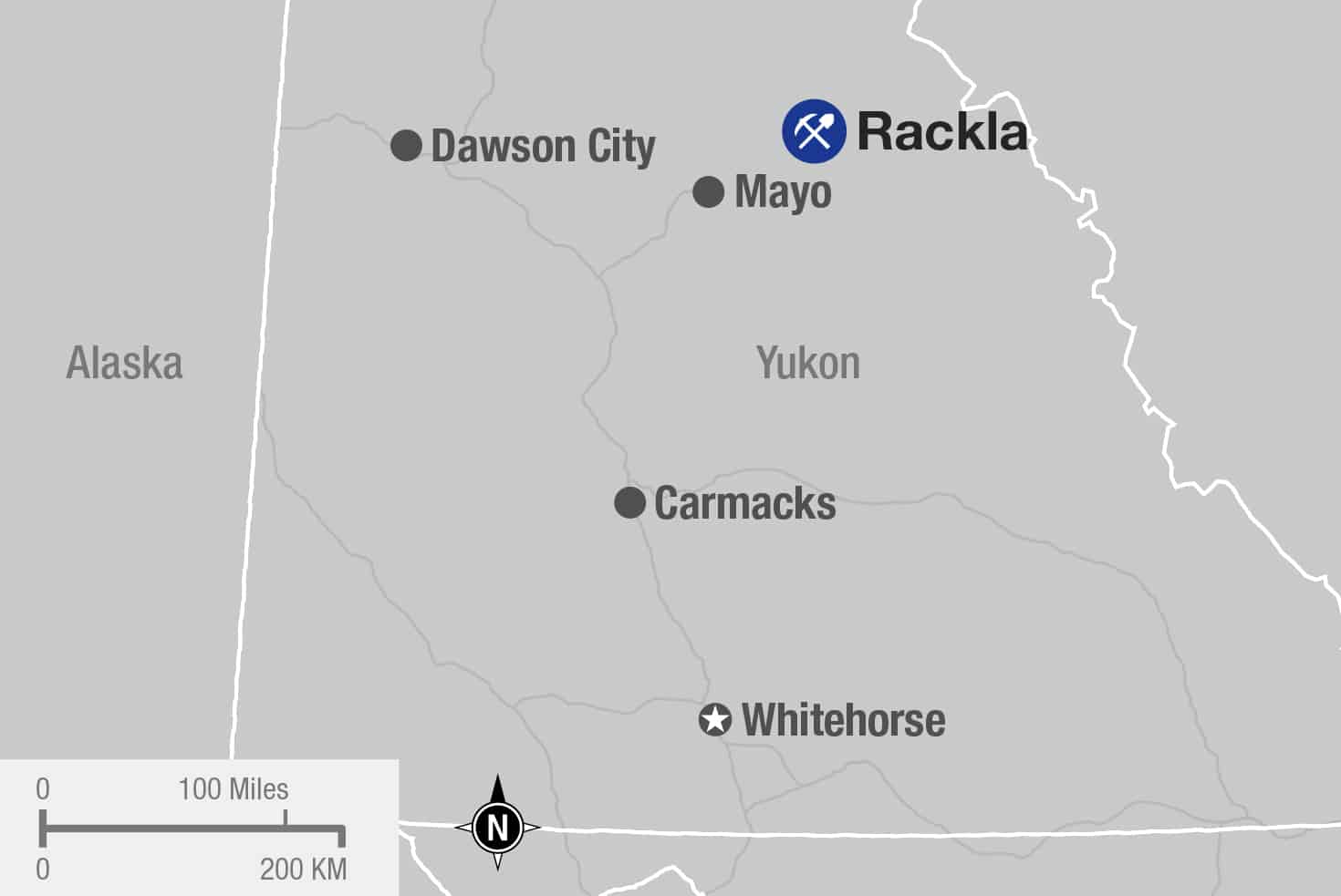 Rackla mining site on a map