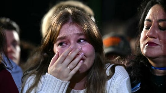 Kamala Harris supporters left emotional as Donald Trump claims victory in the US presidential election 2024.(Angela Weiss/AFP via Getty Images)