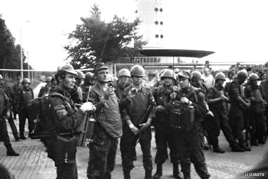 Soviet troops attempting to take control of the tv tower