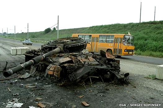 Burned Russian tank in Moldova, 1992