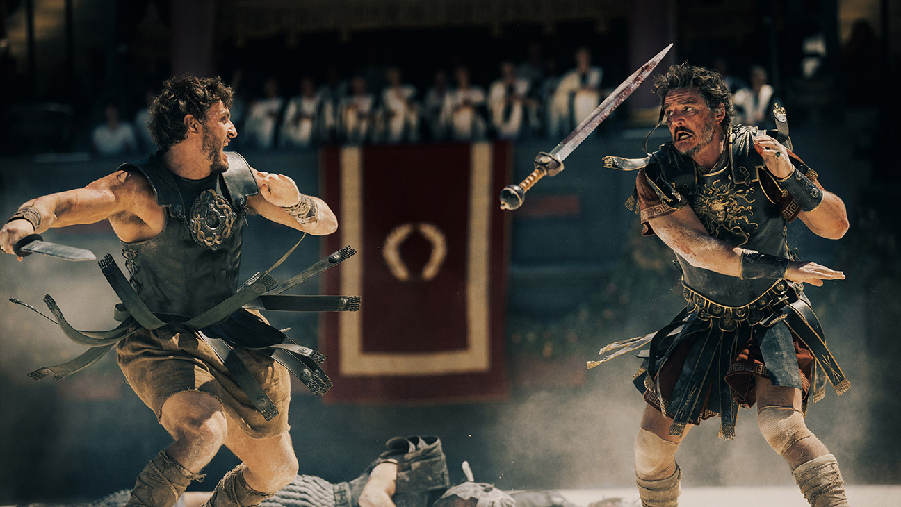 Paul Mescal (left) and Pedro Pascal in 'Gladiator II.'