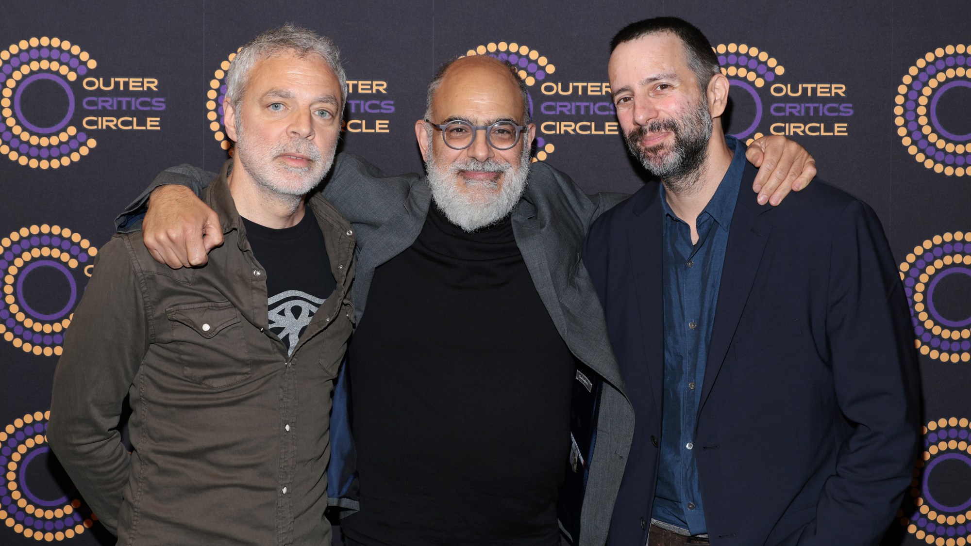 'Dead Outlaw' creative team Erik Della Penna, David Yazbek and Itamar Moses attend the 2024 Outer Critics Circle Awards.