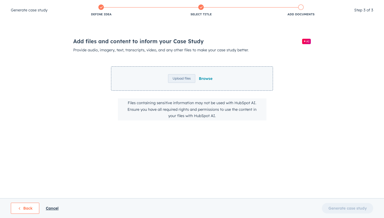 case study generator showing how to select your case study title