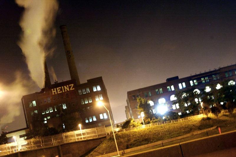 The historic Heinz factory is seen at night August 23, 2004 in Pittsburgh, Pennsylvania.