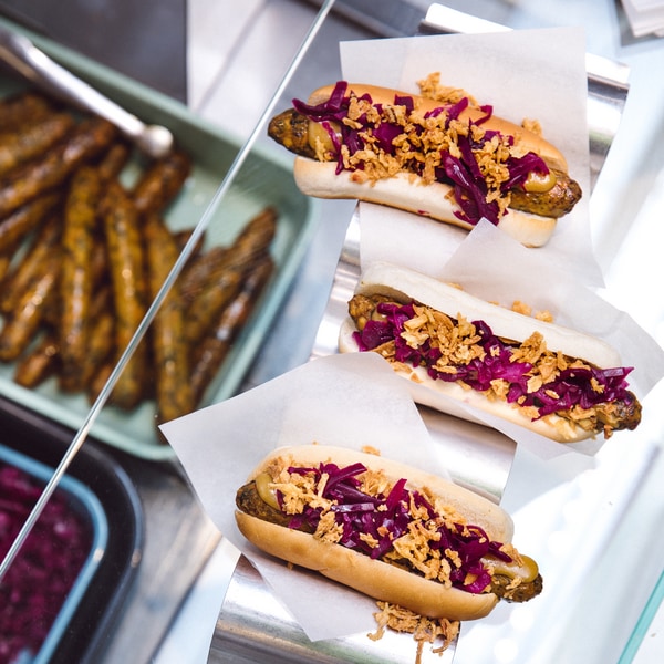 Veggie dogs on the surface of the Bistro.