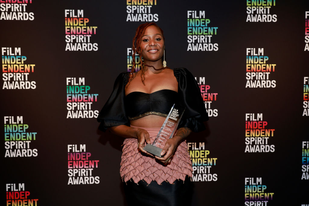 SANTA MONICA, CALIFORNIA - MARCH 04: Nikyatu Jusu winner of  the Someone to Watch Award poses in the press room during the 2023 Film Independent Spirit Awards on March 04, 2023 in Santa Monica, California. (Photo by Emma McIntyre/Getty Images)