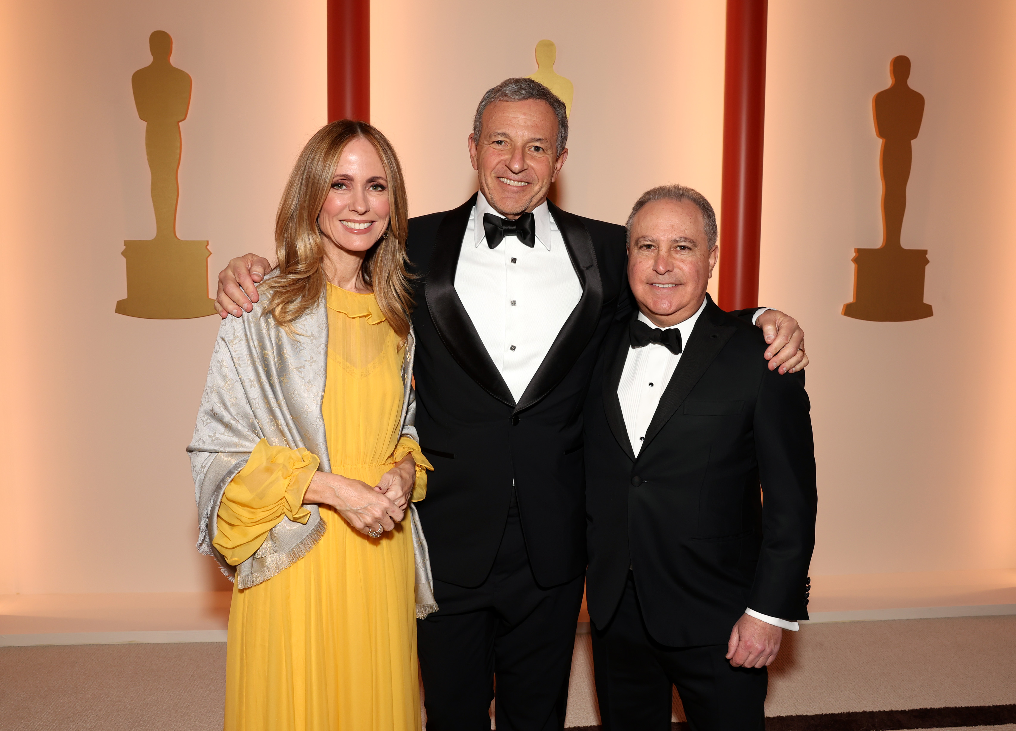 HOLLYWOOD, CALIFORNIA - MARCH 12: (L-R) Dana Walden, The Walt Disney Company CEO Bob Iger and Alan Bergman, Co-Chairman, Disney Entertainment attend the 95th Annual Academy Awards on March 12, 2023 in Hollywood, California. (Photo by Jesse Grant/Getty Images)