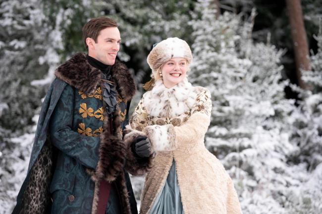 The Great -- "Ice" - Episode 306 -- Catherine tries to persuade Peter to come home whilst Hugo re-doubles his attempts to regain his kingdom. Georgina continues to play her complicated court games. Peter (Nicholas Hoult) and Catherine (Elle Fanning), shown. (Photo by: Christopher Raphael/Hulu)