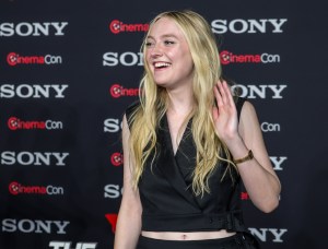 LAS VEGAS, NEVADA - APRIL 24: Dakota Fanning promotes the upcoming film "The Equalizer 3" at the Sony Pictures Entertainment presentation during CinemaCon, the official convention of the National Association of Theatre Owners, at The Colosseum at Caesars Palace on April 24, 2023 in Las Vegas, Nevada. (Photo by Ethan Miller/Getty Images)