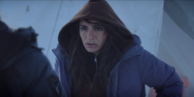 Yumna Marwan is the actor playing Adilah El Idrissi in 'The Veil,' shown here wearing a hoodie with a few cuts on her face