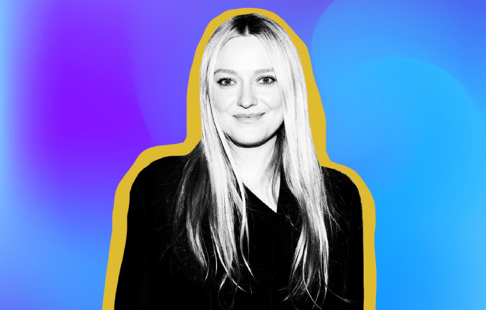 Image of Dakota Fanning with blue and yellow background