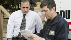 Director Greg Daniels and Steve Carell on set of 'The Office' in 2005.