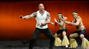 LAS VEGAS, NEVADA - APRIL 11: Dwayne Johnson dances onstage at the Walt Disney Studios Presentation during CinemaCon 2024 at The Colosseum at Caesars Palace on April 11, 2024 in Las Vegas, Nevada.  (Photo by David Becker/WireImage)