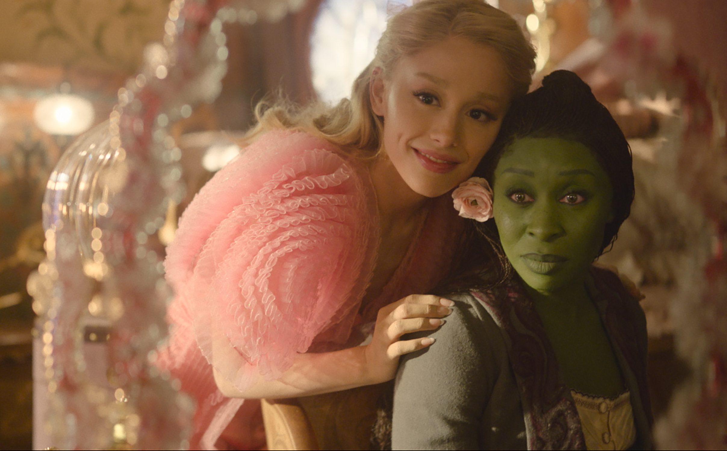 L to R: Ariana Granda is Glinda and Cynthia Erivo is Elphaba in WICKED, directed by Jon M. Chu