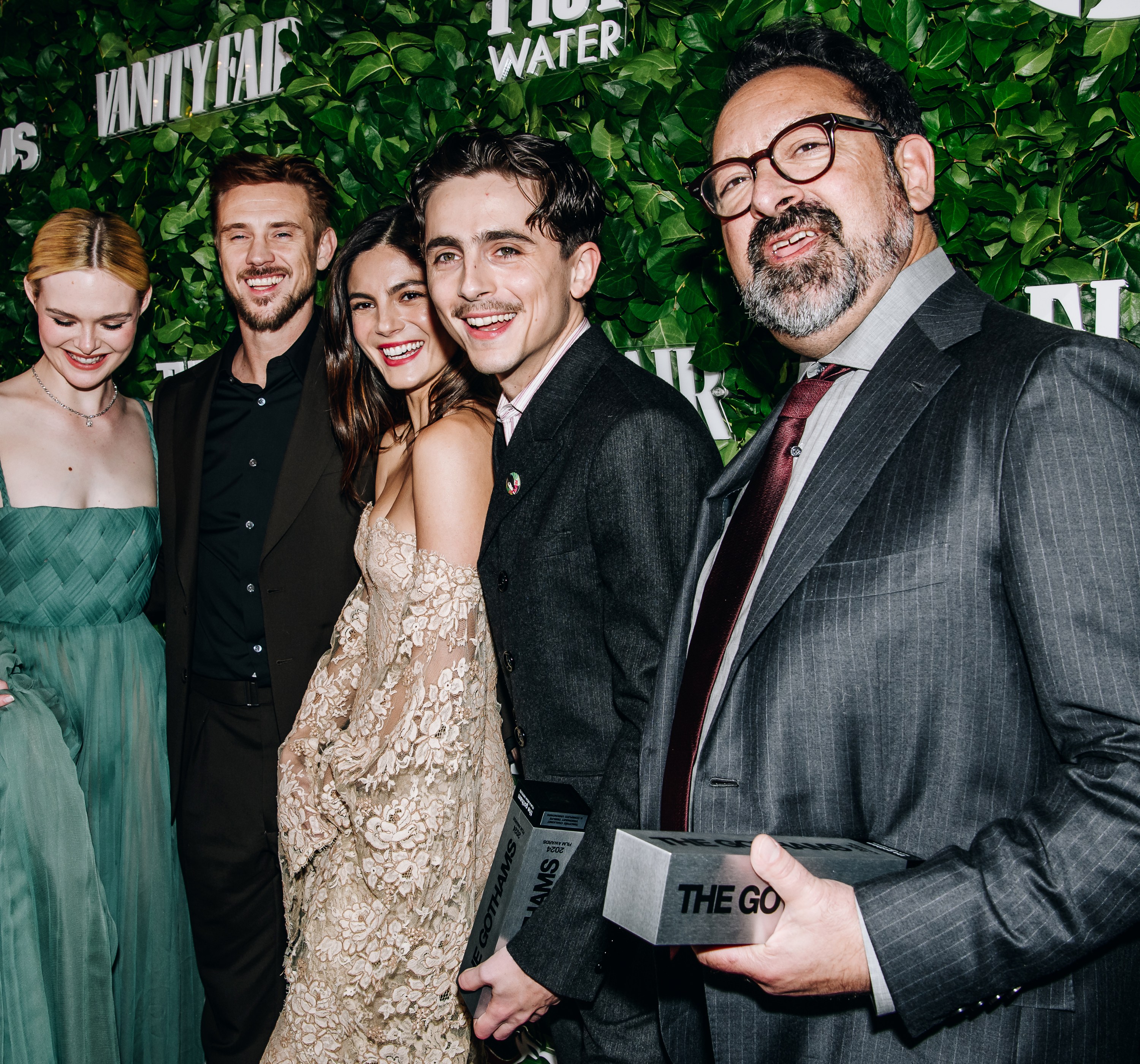 Elle Fanning, Boyd Holbrook, Monica Barbaro, Timothée Chalamet, James Mangold at the 34th Annual Gotham Awards held at Cipriani Wall Street on December 2, 2024 in New York, New York. (Photo by Nina Westervelt/WWD via Getty Images)