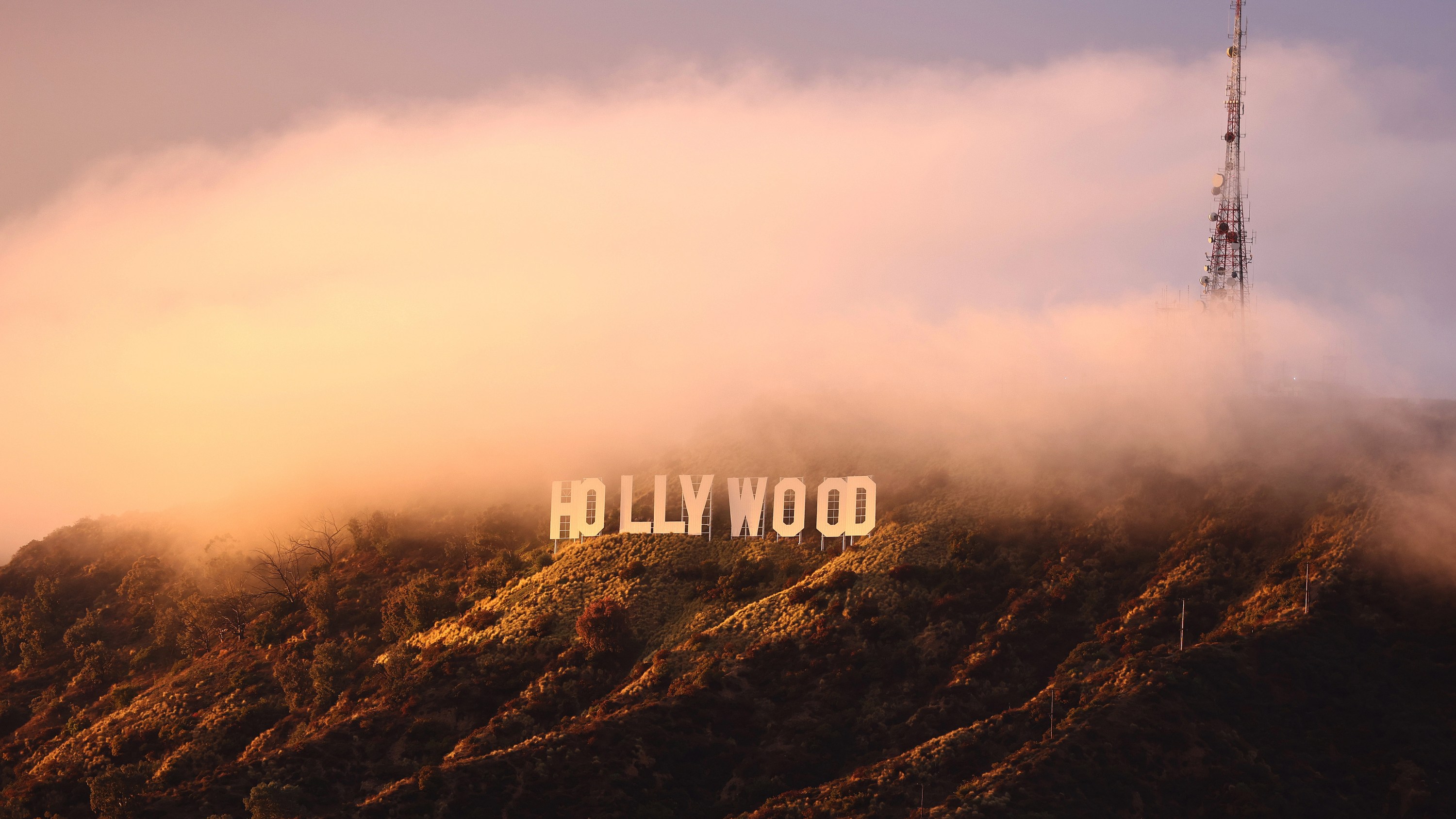 The Hollywood sign in Los Angeles, California after a rain storm in January 2024