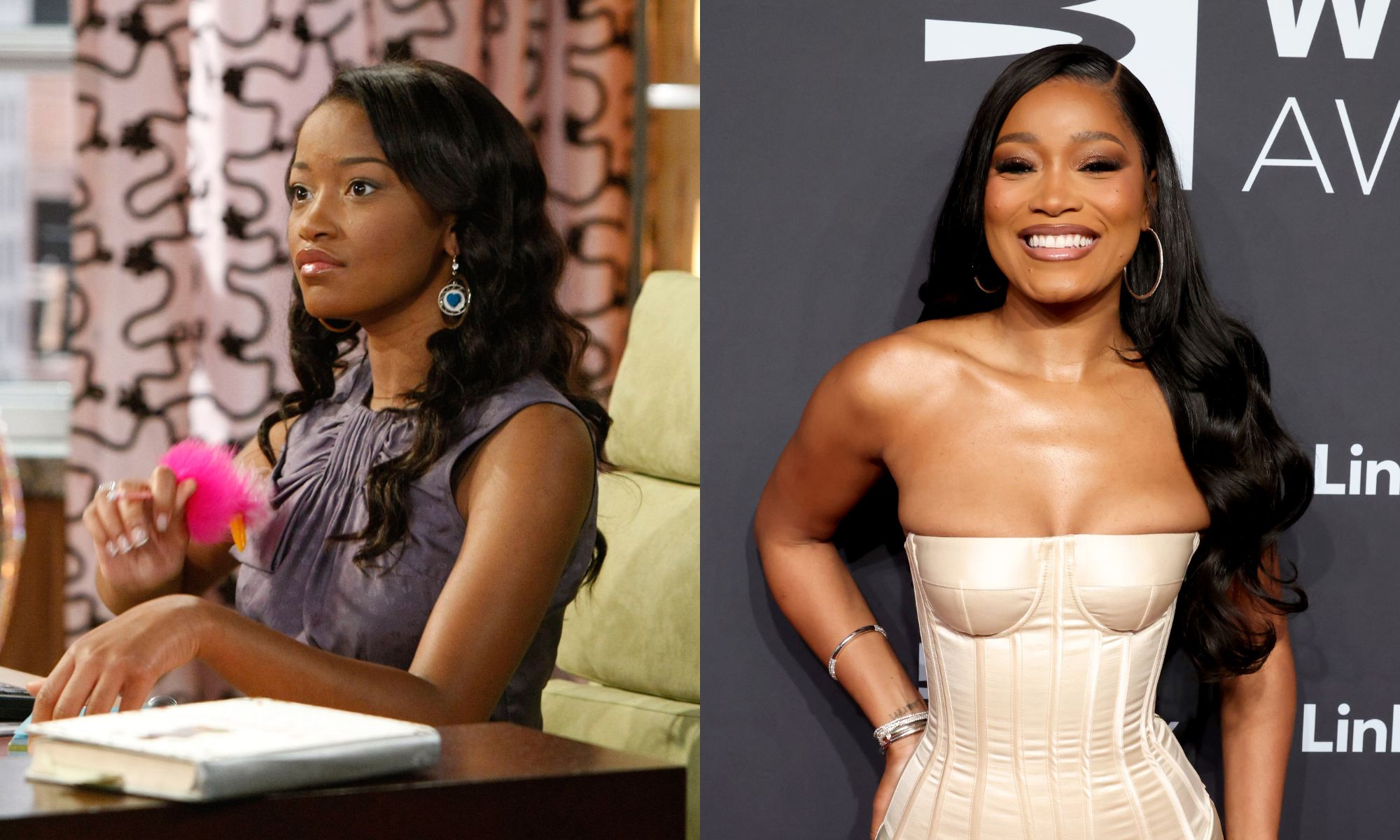 Side-by-side, a still from 'True Jackson, VP' and wire image of Keke Palmer