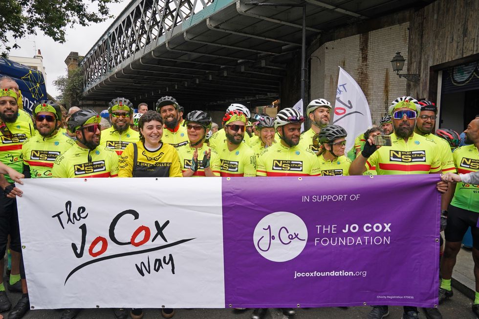 Parents of Jo Cox elated as cyclists cross finish line of 288-mile bike ride