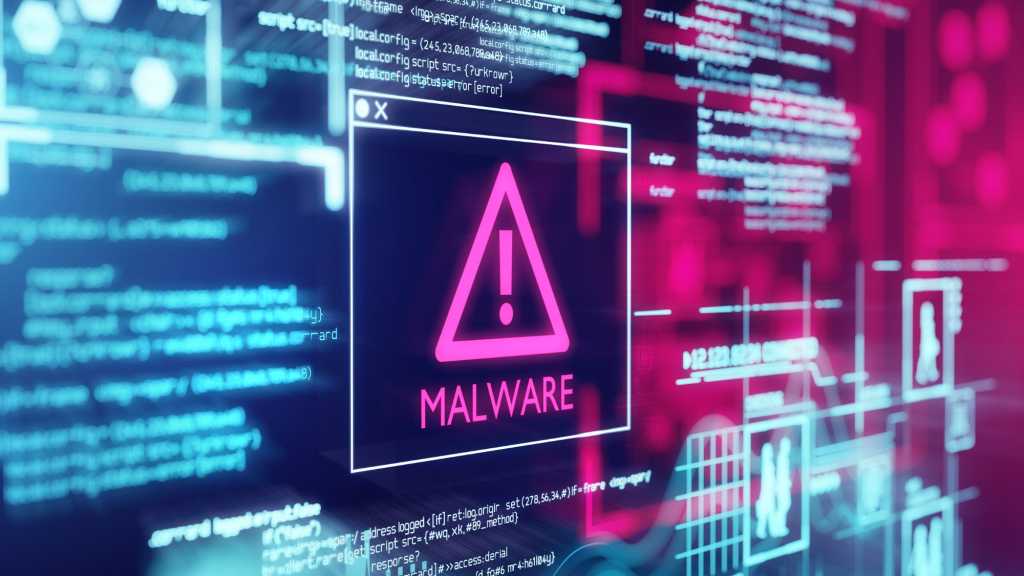 Malware-Warnhinweis umgeben von Code-Schnipseln