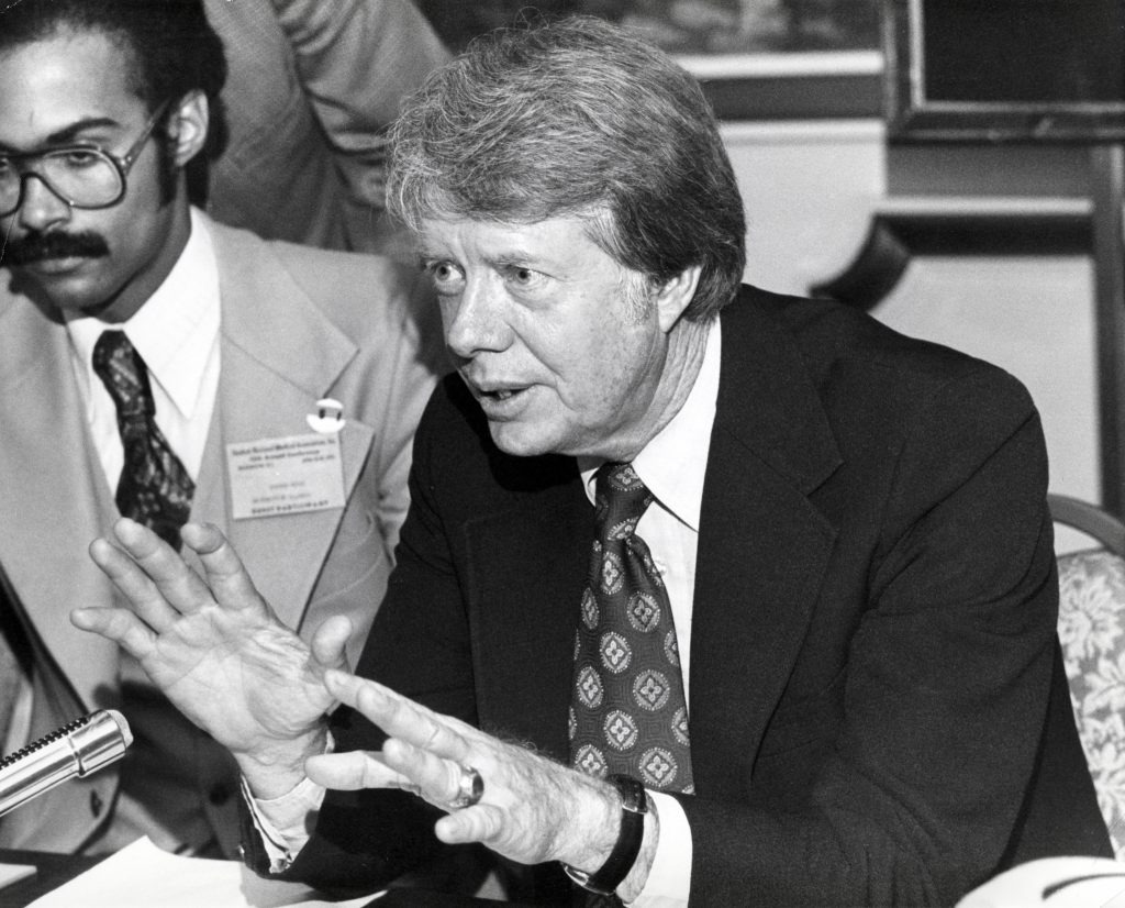 Washington, DC US - May 7, 1976: Governor Jimmy Carter (Democrat of Georgia), a candidate for the 1976 Democratic Party nomination, appears at an event in Washington, DC. Credit: Arnie Sachs - CNP