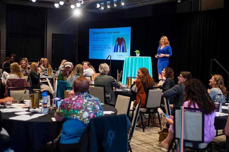 Joyce Marter Giving a Presentation as a Mental Health Speaker