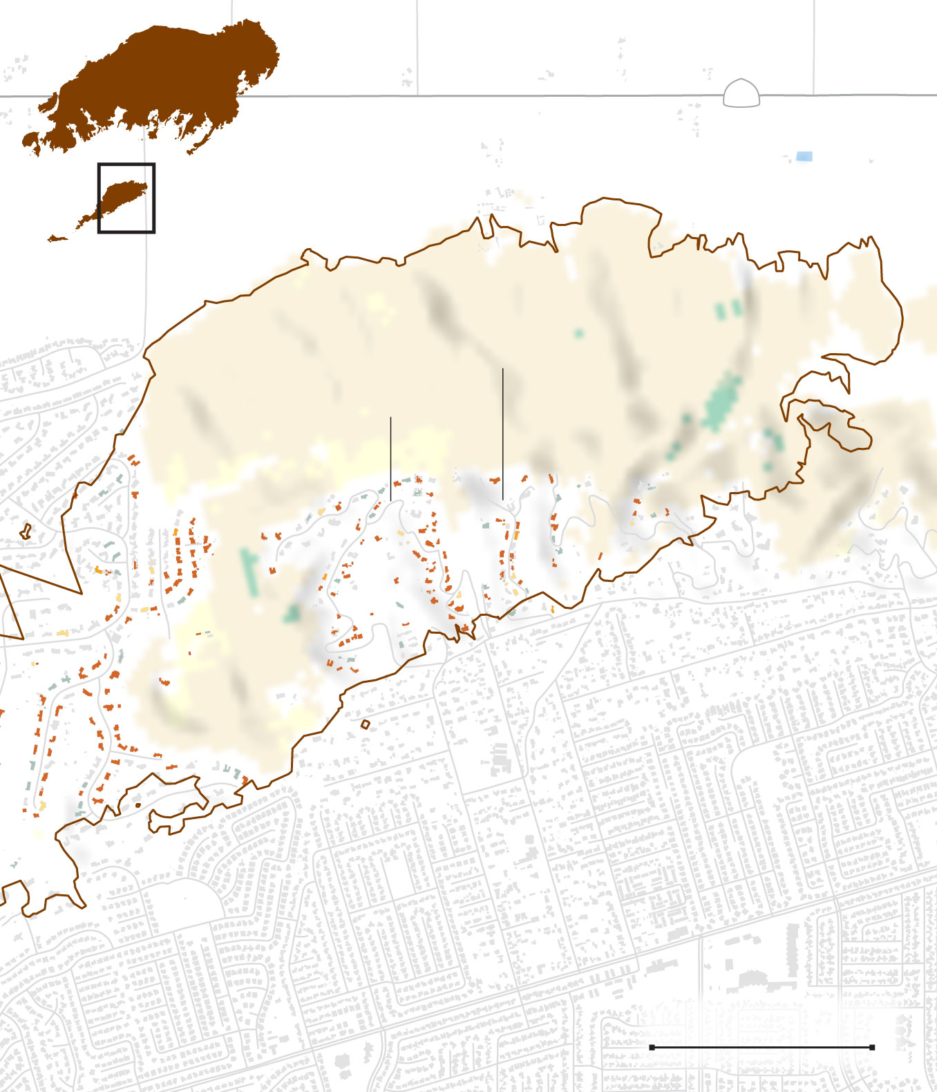 Map of damaged and destroyed buildings in Camarillo Hills