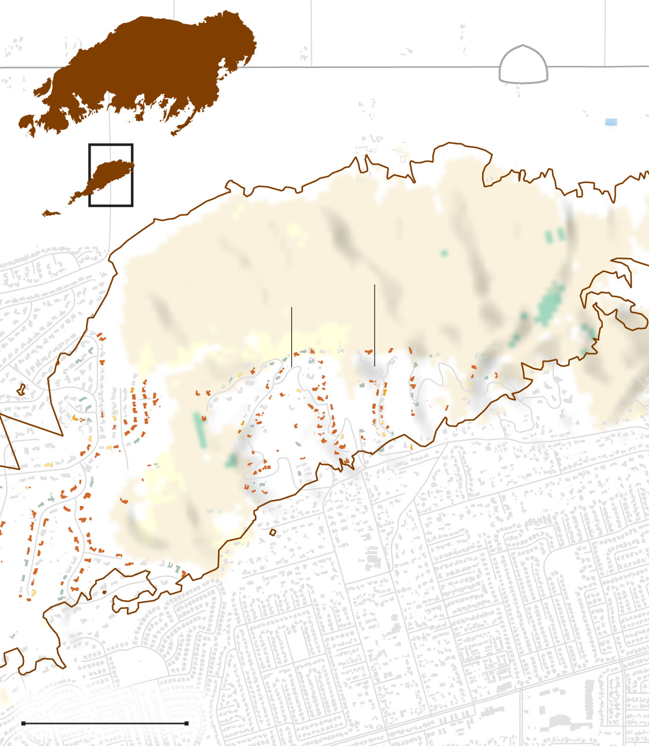 Map of damaged and destroyed buildings in Camarillo Hills