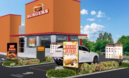 Drive-thru with digital menu boards at a burger restaurant